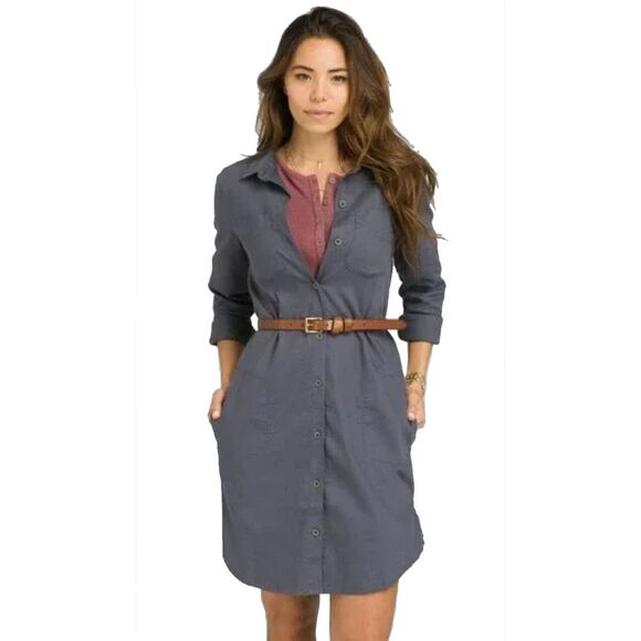 NWOT PrAna Yarrow Organic Cotton Hemp Blend Shirt Dress (XL) in Black - Picture 14 of 16